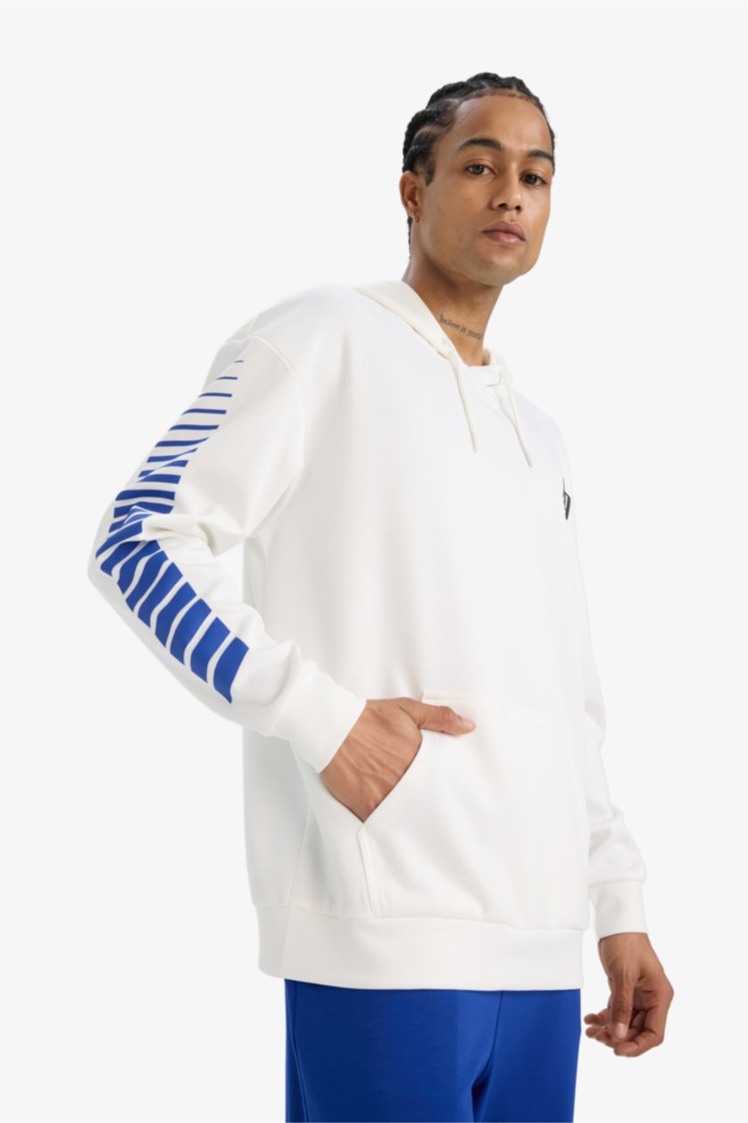 Man Ecru DeFactoFit Boxy Fit Hooded Scuba Fabric Sports Sweatshirt