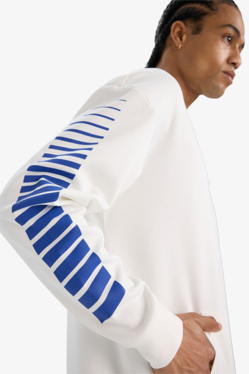 Man Ecru DeFactoFit Boxy Fit Hooded Scuba Fabric Sports Sweatshirt