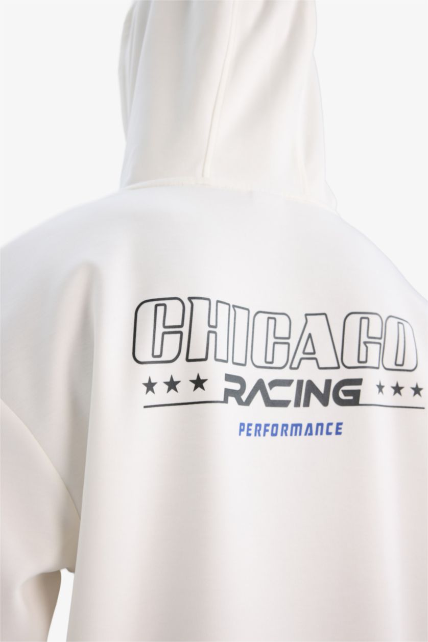 Man Ecru DeFactoFit Boxy Fit Hooded Scuba Fabric Sports Sweatshirt