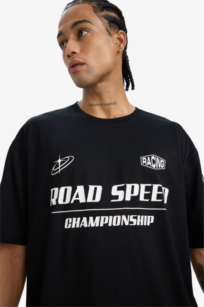 Man Black DeFactoFit Oversize Fit Crew Neck Sports T-Shirt