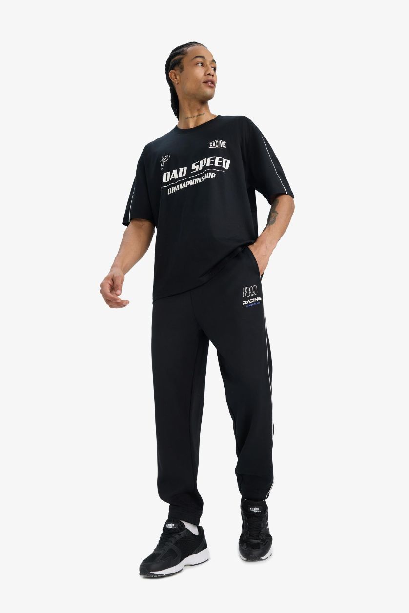 MAN Black DeFactoFit Standard Fit Elastic Band Scuba Fabric Sweatpants