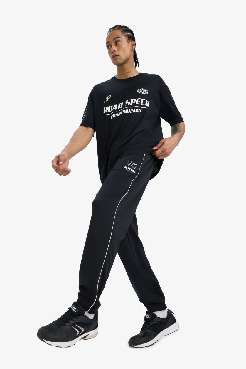 MAN Black DeFactoFit Standard Fit Elastic Band Scuba Fabric Sweatpants