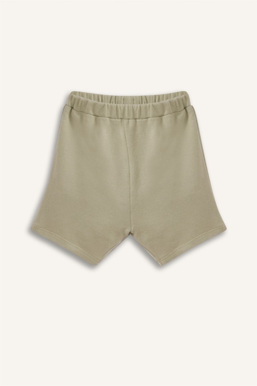 Erkek Bebek Açık Sarı 2'li Takım Kısa Kollu Baskılı Tişört Beli Lastikli Şort Erkek Bebek