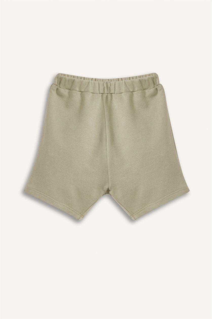 Erkek Bebek Açık Sarı 2'li Takım Kısa Kollu Baskılı Tişört Beli Lastikli Şort Erkek Bebek