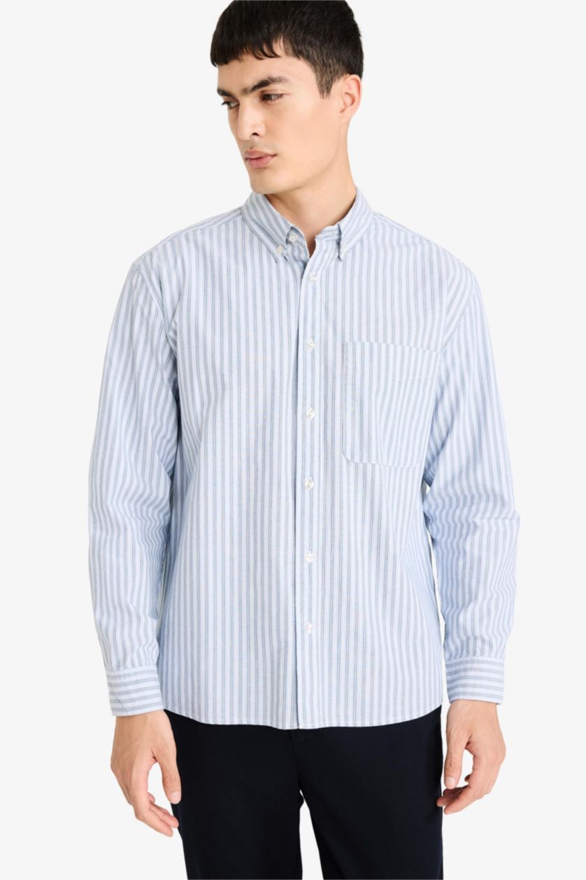 Erkek Açık Mavi %100 Pamuk Relax Fit Gömlek