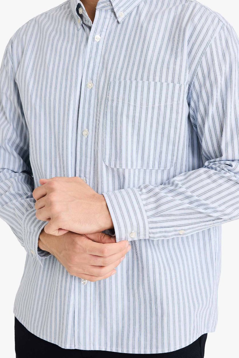 Erkek Açık Mavi %100 Pamuk Relax Fit Gömlek