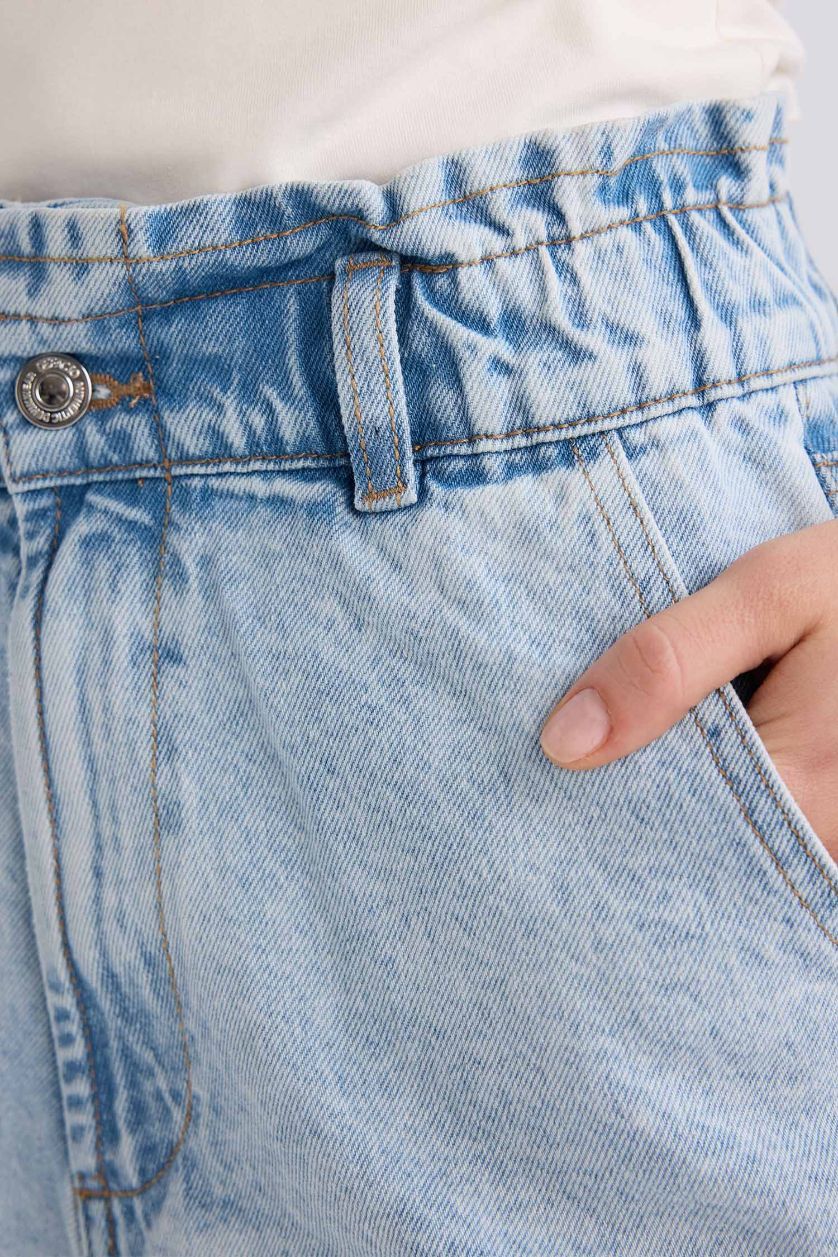 WOMAN Light Blue Paperbag High Waist Denim Shorts