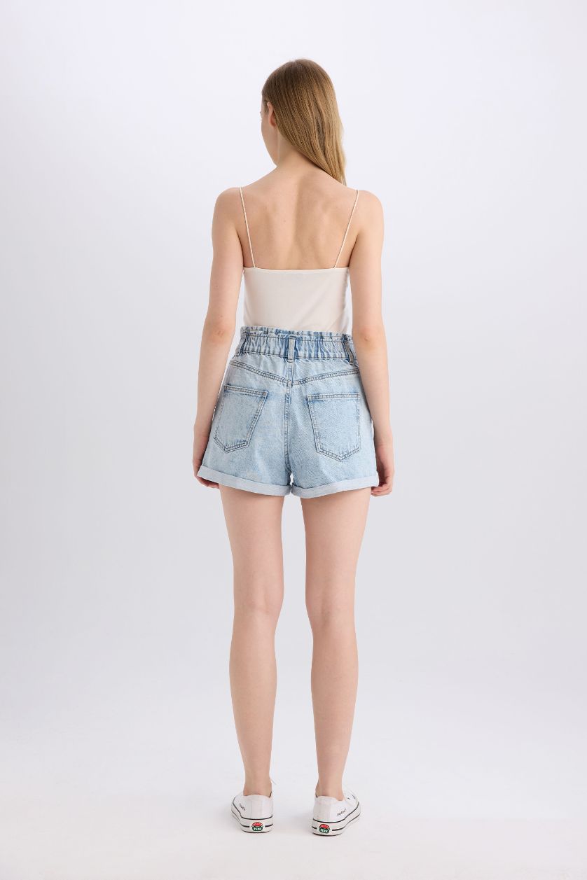 WOMAN Light Blue Paperbag High Waist Denim Shorts