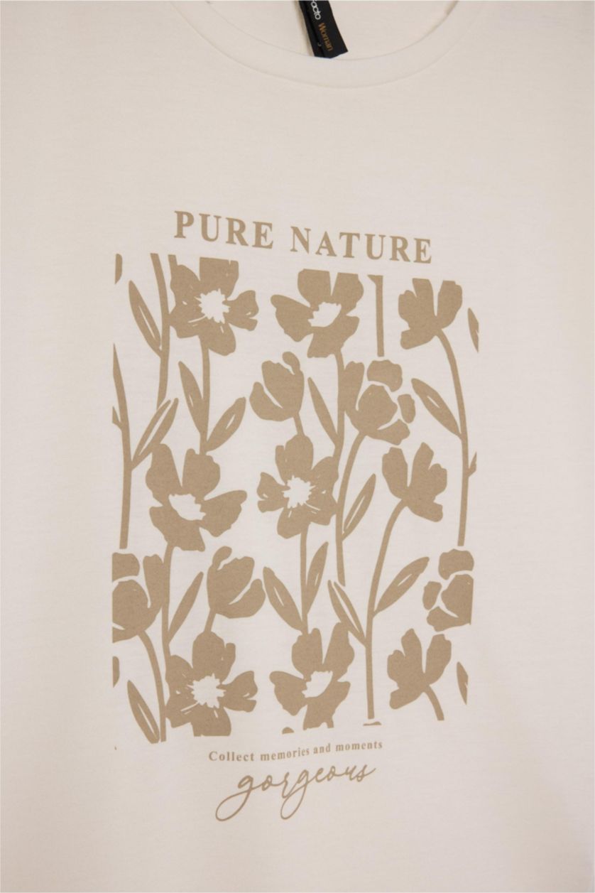 نساء بيج فاتح تيشيرت نص كم قصة عادية برقبة مستديرة