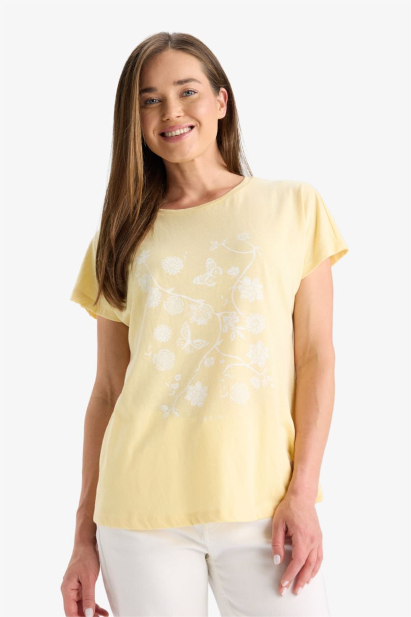WOMAN Light Yellow Regular Fit Short Sleeve T-Shirt