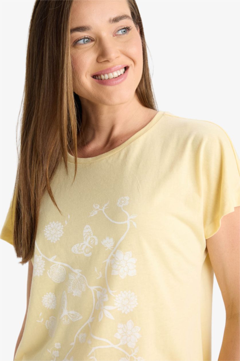 WOMAN Light Yellow Regular Fit Short Sleeve T-Shirt