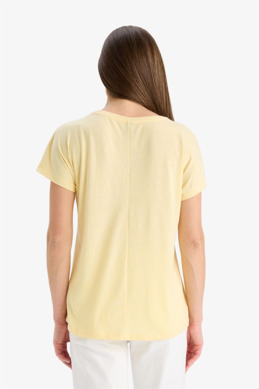 WOMAN Light Yellow Regular Fit Short Sleeve T-Shirt