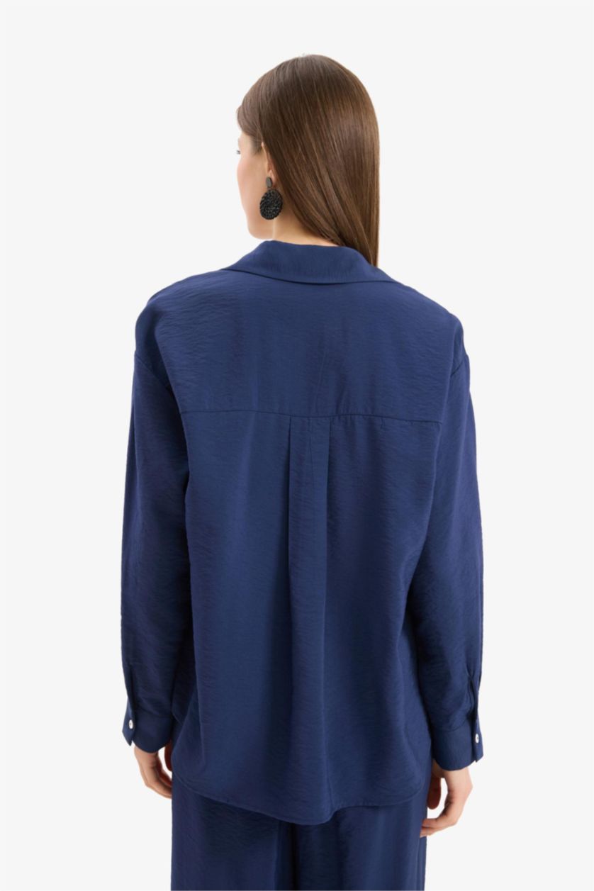 Kadın Lacivert Regular Fit Plaj Gömleği
