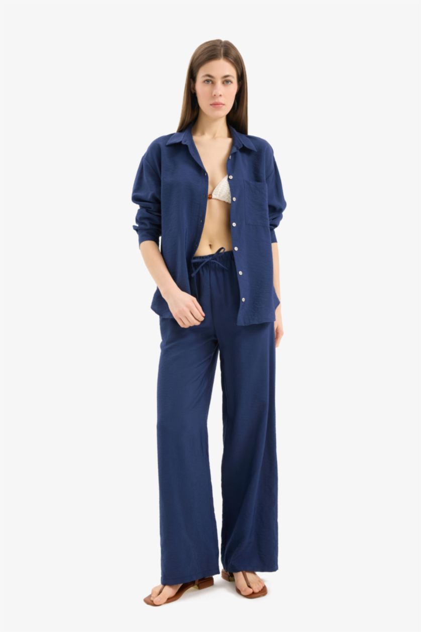 WOMAN NAVY Fall in Love Regular Fit Flexible Waist Beach Trousers