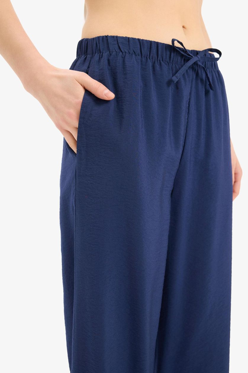Kadın Lacivert Regular Fit Beli Lastikli Plaj Pantolonu