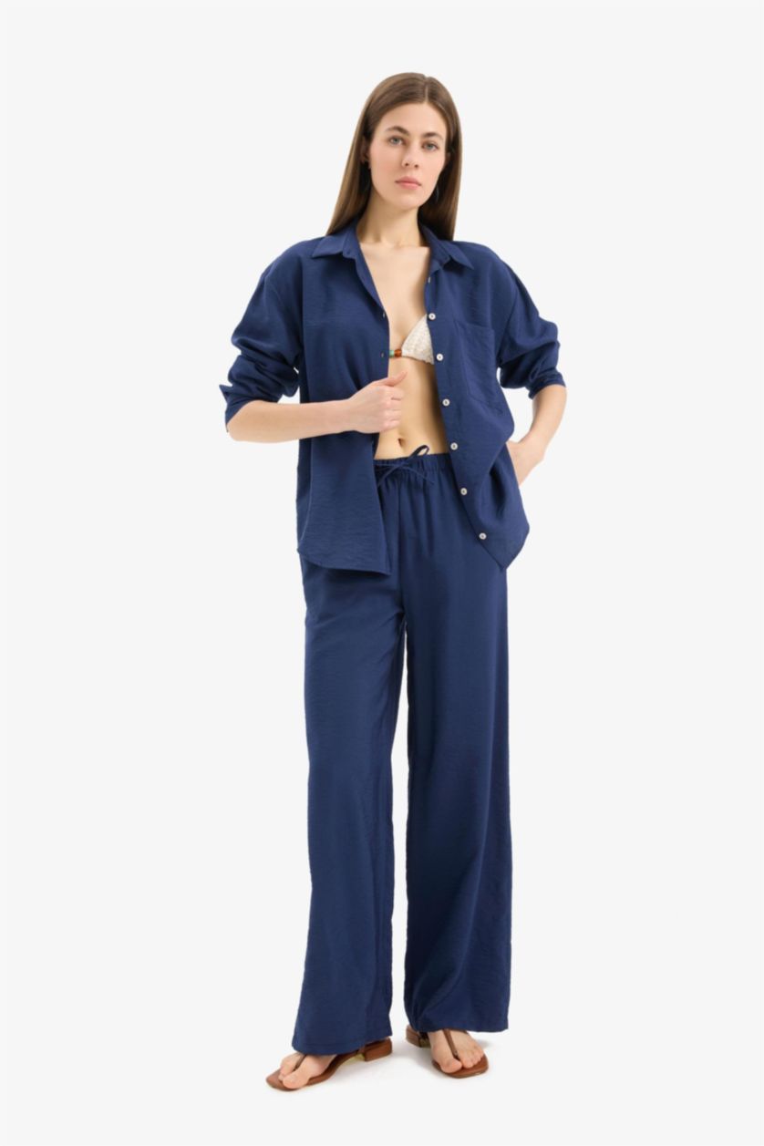 WOMAN NAVY Fall in Love Regular Fit Flexible Waist Beach Trousers