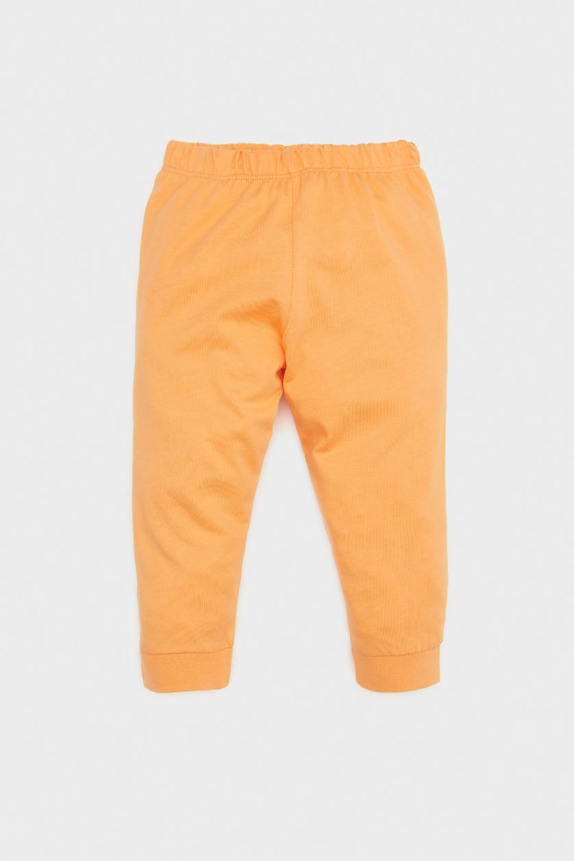 Erkek Bebek Turuncu %100 Pamuklu Garfıeld Baskılı Penye Beli Lastikli Pijama Takımı Erkek Bebek