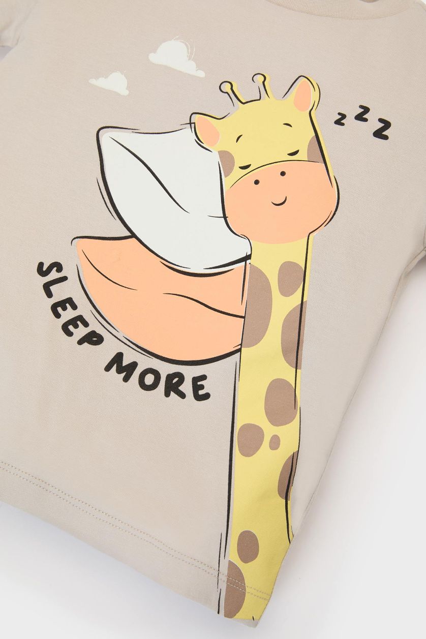 Baby Boy Beige Baby Boy Giraffe Printed Cotton 2 Piece Pajama Set