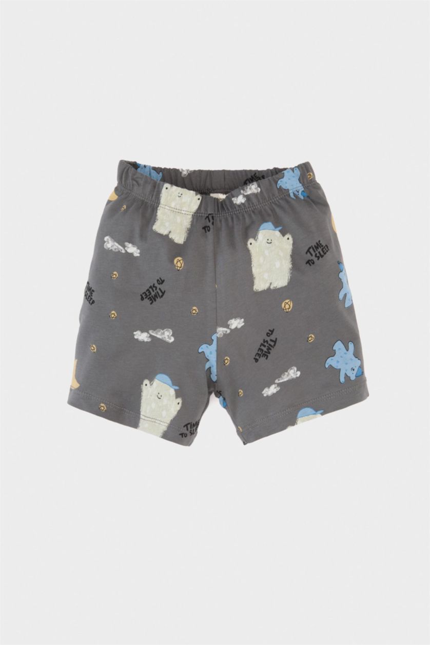 Erkek Bebek Koyu Gri %100 Pamuklu Desenli Beli Lastikli Pijama Takımı Erkek Bebek