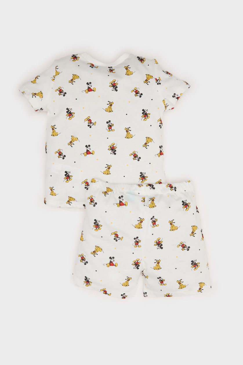 Erkek Bebek Ekru %100 Pamuklu Dısney Mıckey & Mınnıe Beli Lastikli Pijama Takımı Erkek Bebek