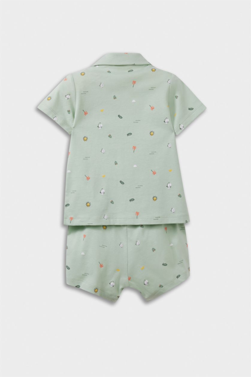 Erkek Bebek Mint %100 Pamuklu Deniz Baskılı Beli Lastikli Pijama Takımı Erkek Bebek