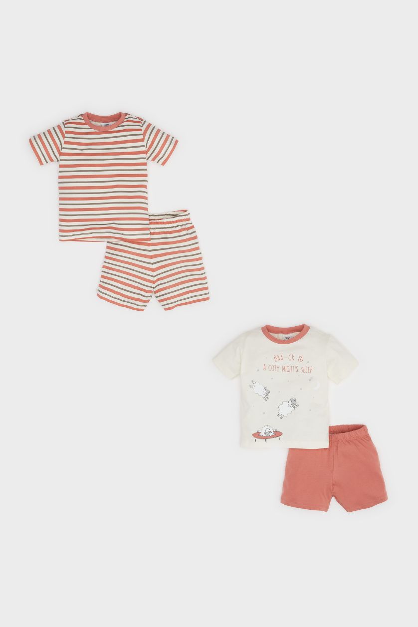 Erkek Bebek Ekru %100 Pamuklu Beli Lastikli 4'lü Pijama Takımı Erkek Bebek