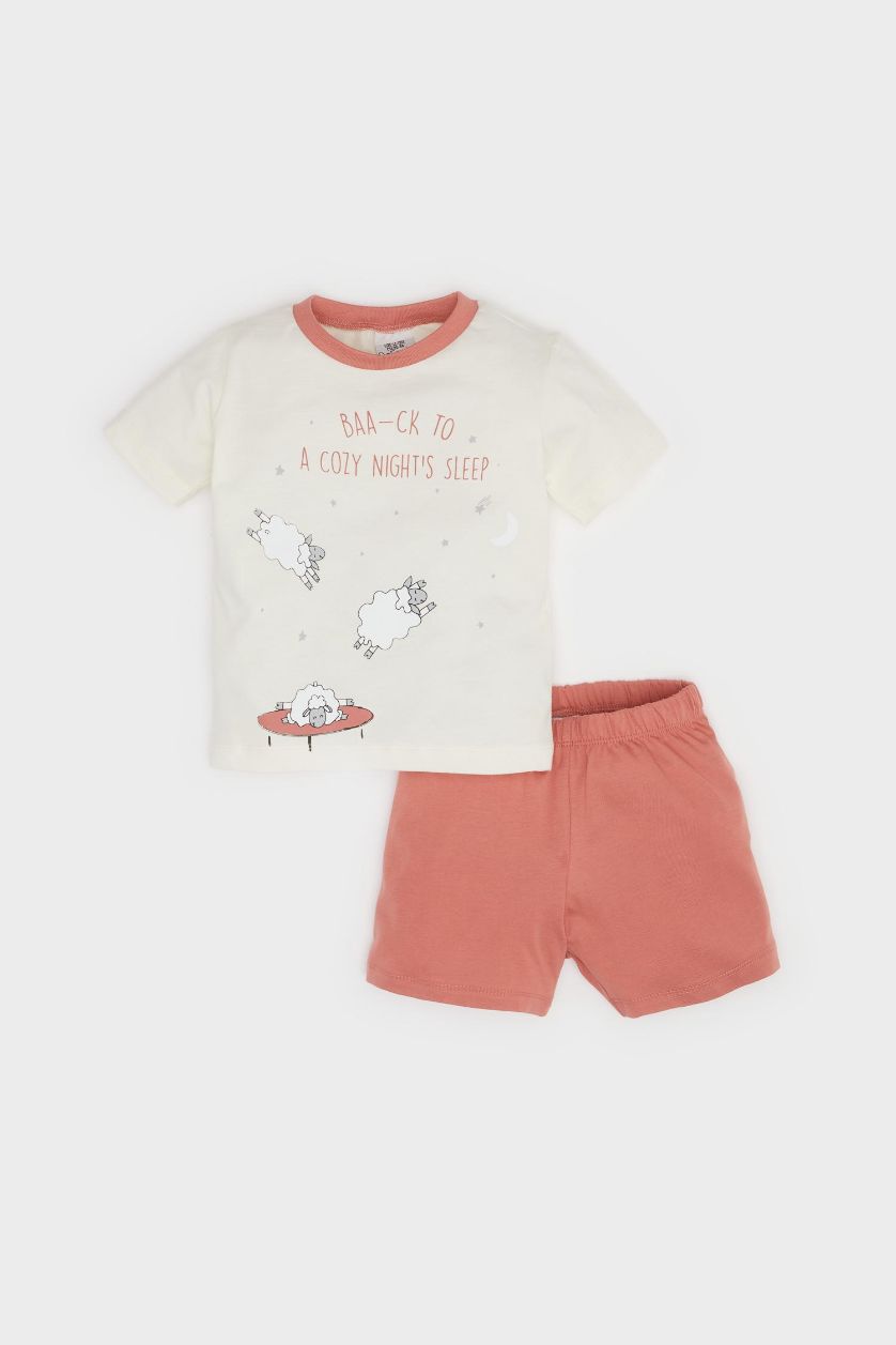 Erkek Bebek Ekru %100 Pamuklu Beli Lastikli 4'lü Pijama Takımı Erkek Bebek