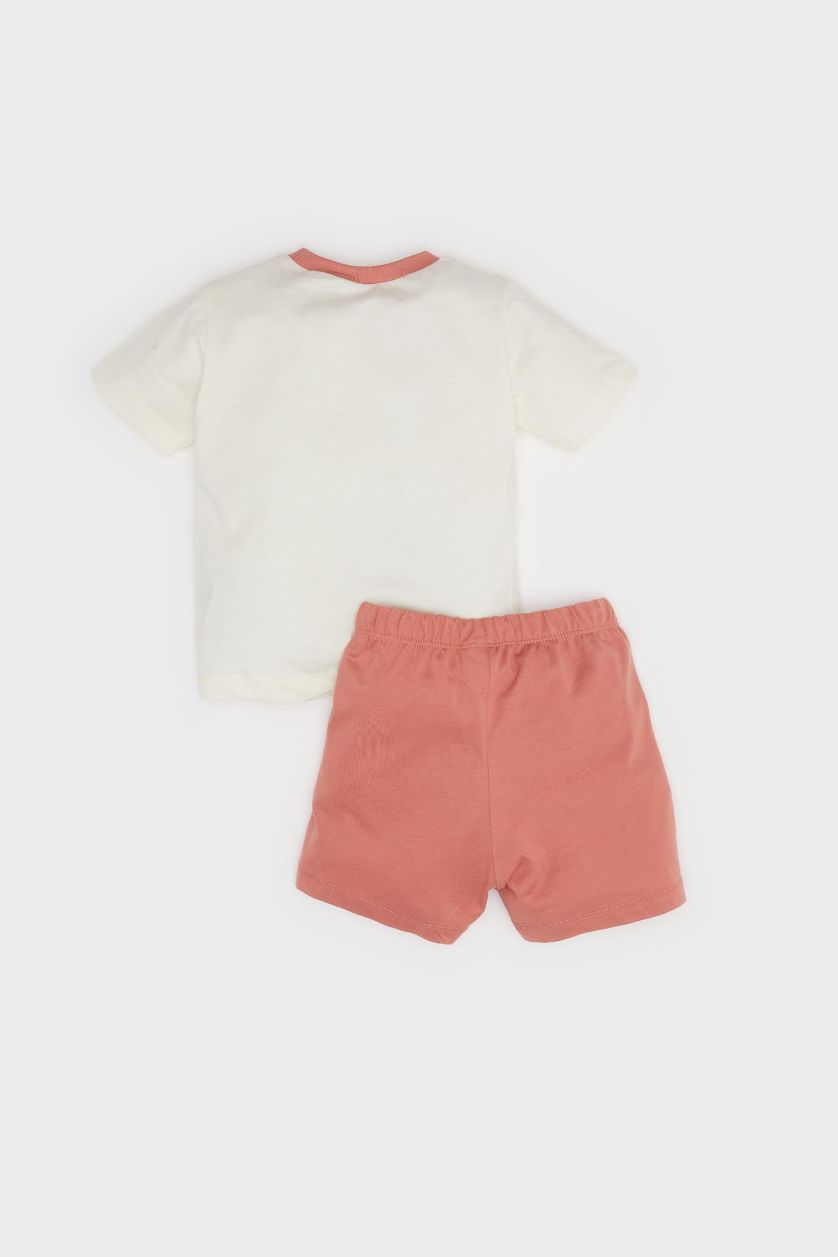 Erkek Bebek Ekru %100 Pamuklu Beli Lastikli 4'lü Pijama Takımı Erkek Bebek