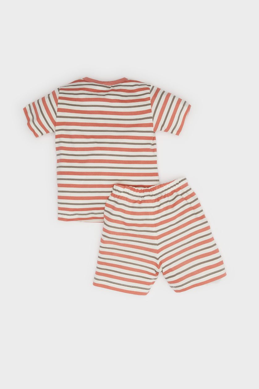 Erkek Bebek Ekru %100 Pamuklu Beli Lastikli 4'lü Pijama Takımı Erkek Bebek