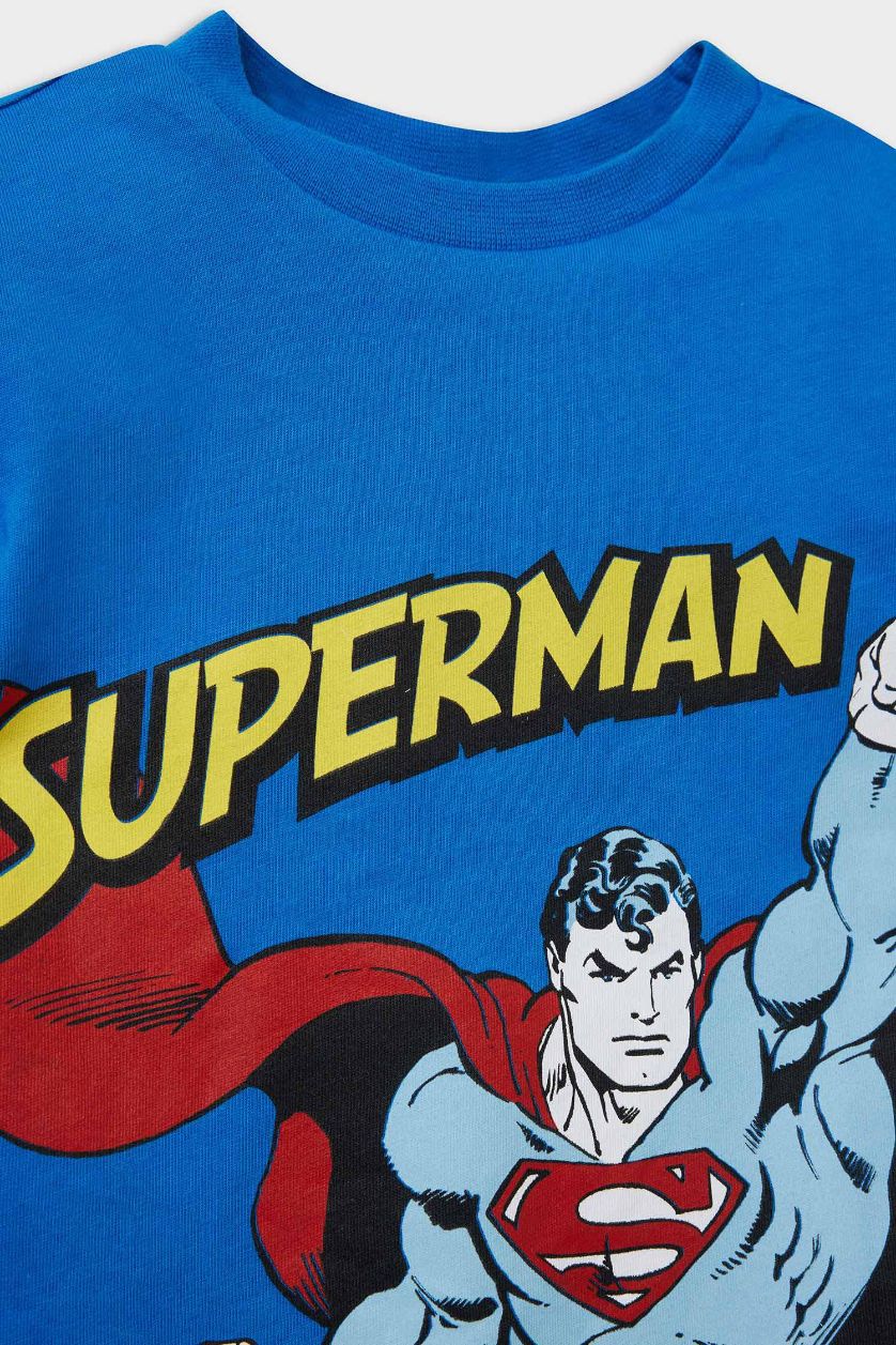 مولود ذكر اللون الملكي طقم بيجاما أولاد ممشط بطبعة سوبرمان تيشيرت و شورت - قطعتين