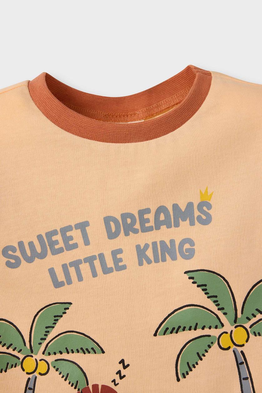 Erkek Bebek Turuncu %100 Pamuklu Aslan Baskılı Beli Lastikli Pijama Takımı Erkek Bebek