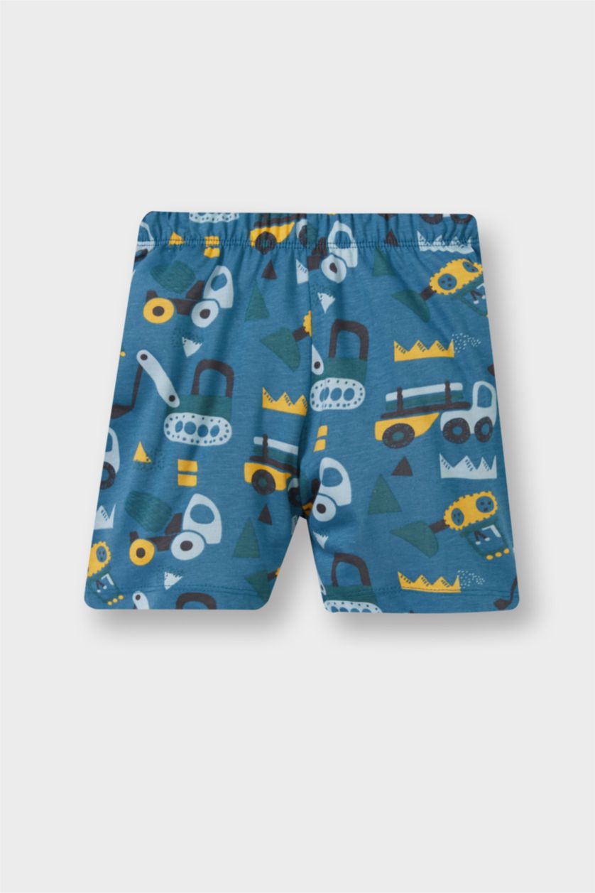 Erkek Bebek Açık Mavi %100 Pamuklu Araç Baskılı Beli Lastikli 4'lü Pijama Takımı Erkek Bebek
