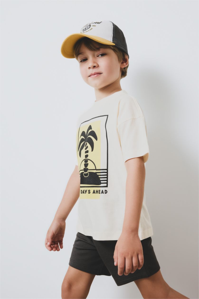 Erkek Bebek Antrasit 2'li Takım Palmiye Desenli Kısa kollu Tişört Beli Lastikli Şort Erkek Bebek