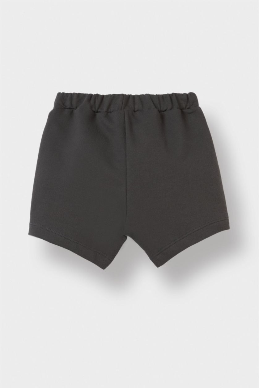 Erkek Bebek Antrasit 2'li Takım Palmiye Desenli Kısa kollu Tişört Beli Lastikli Şort Erkek Bebek