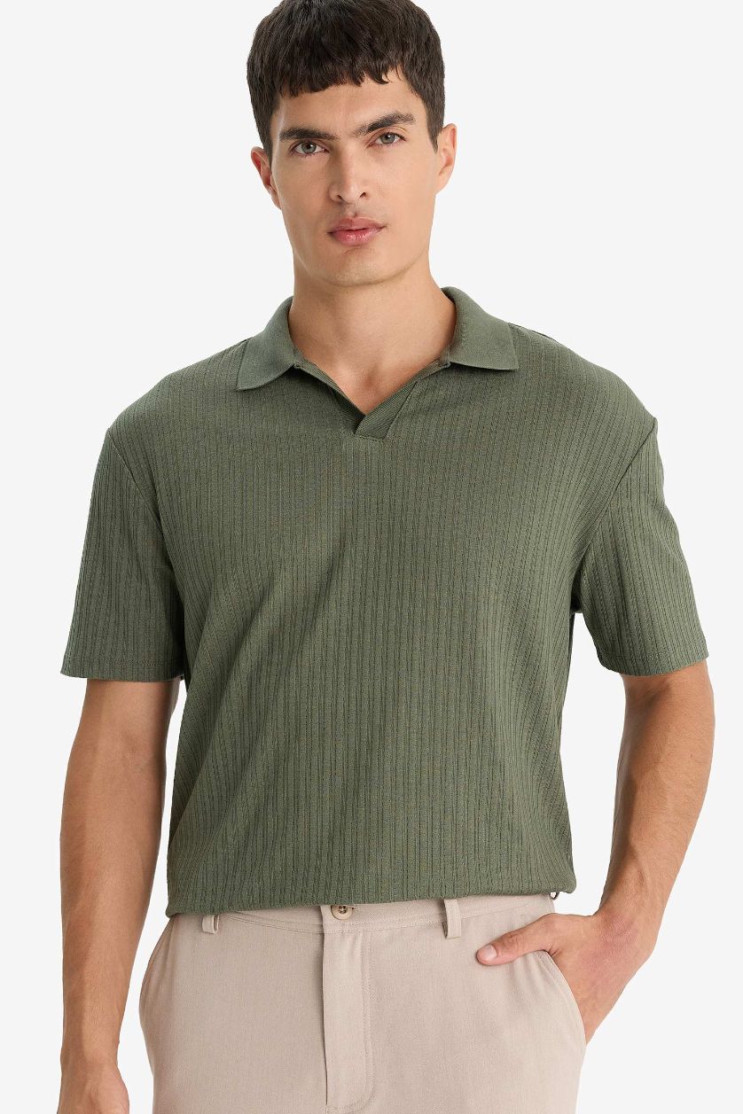 MAN Khaki Regular Fit Crinkle Polo T-Shirt
