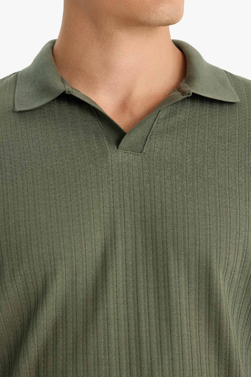 MAN Khaki Regular Fit Crinkle Polo T-Shirt