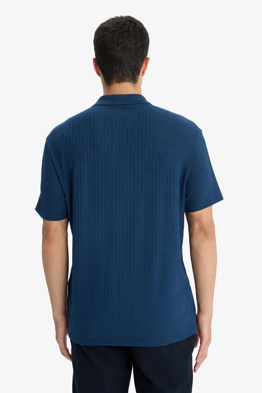 رجال كحلي تيشيرت بولو مجعد قصة عادية