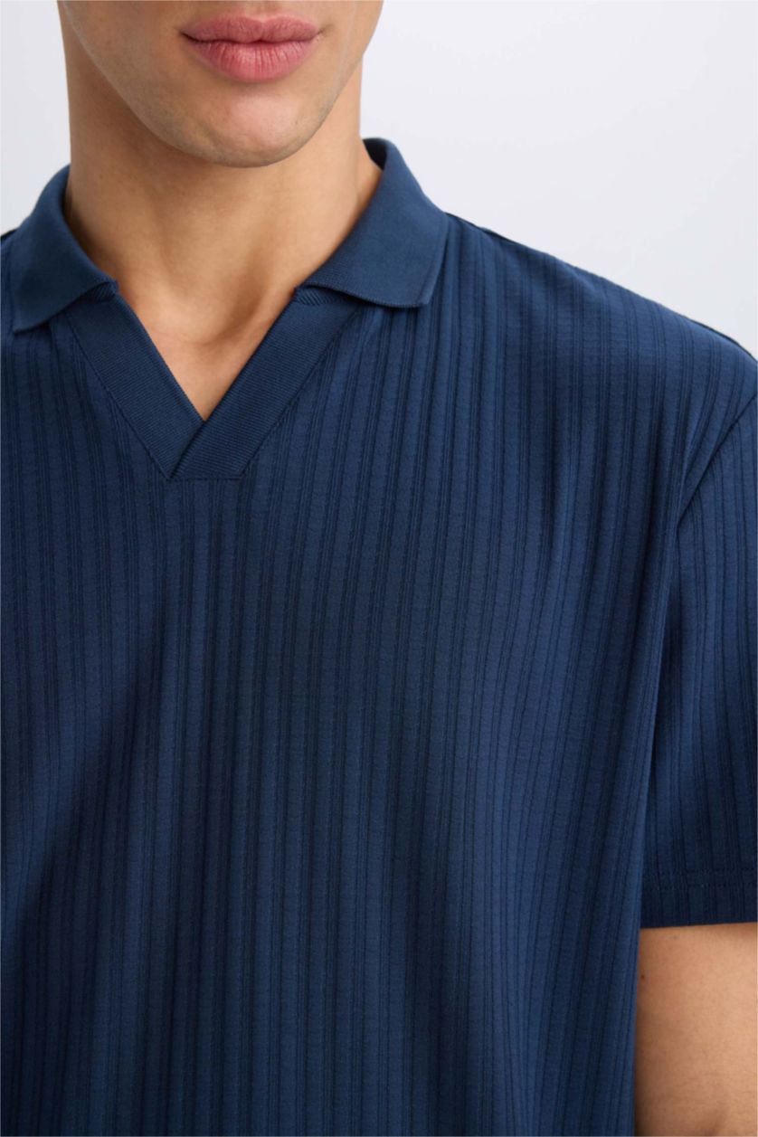 رجالي كحلي تيشيرت بولو كرنكيل نص كم قصة عادية