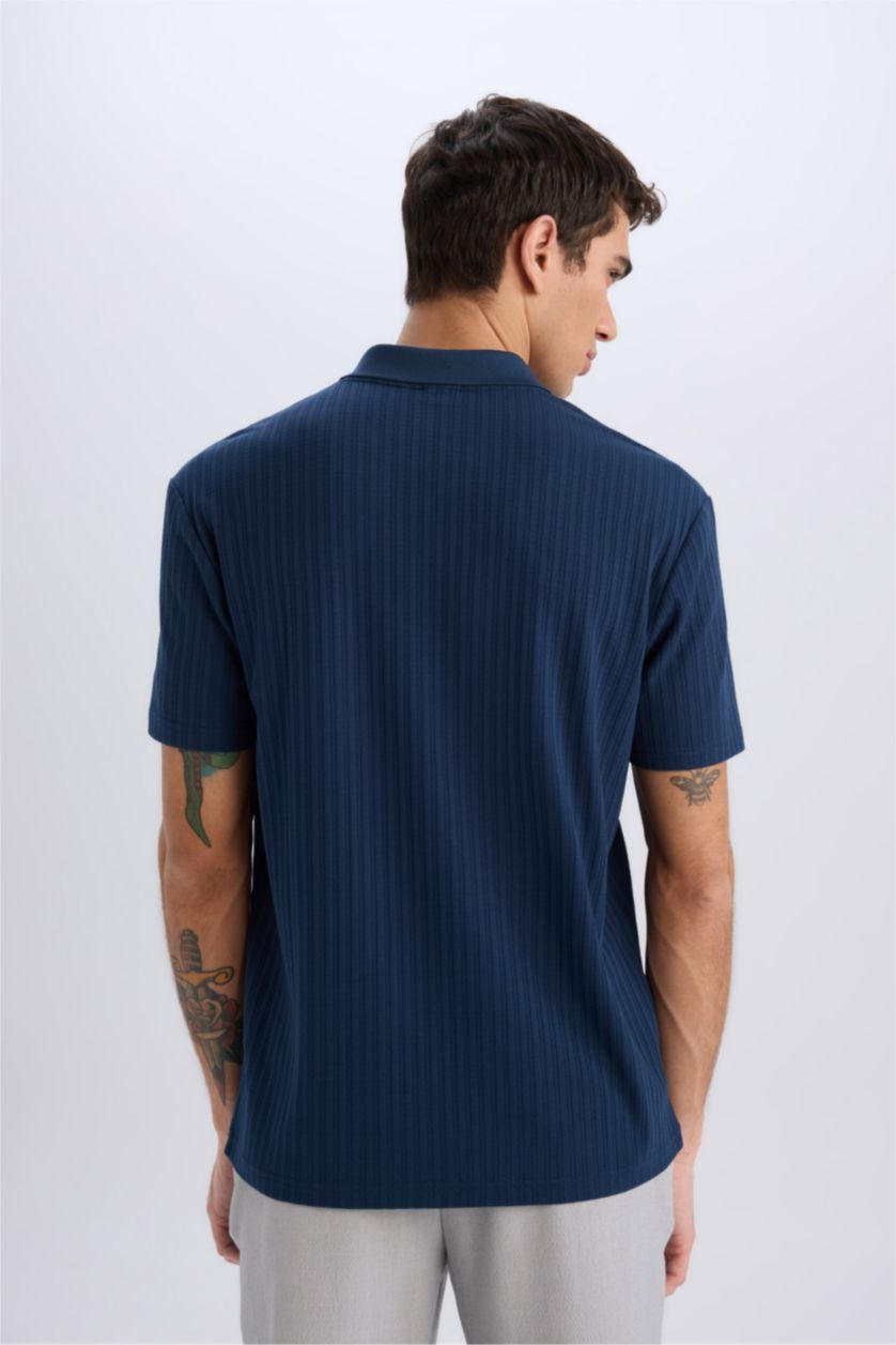 رجالي كحلي تيشيرت بولو كرنكيل نص كم قصة عادية