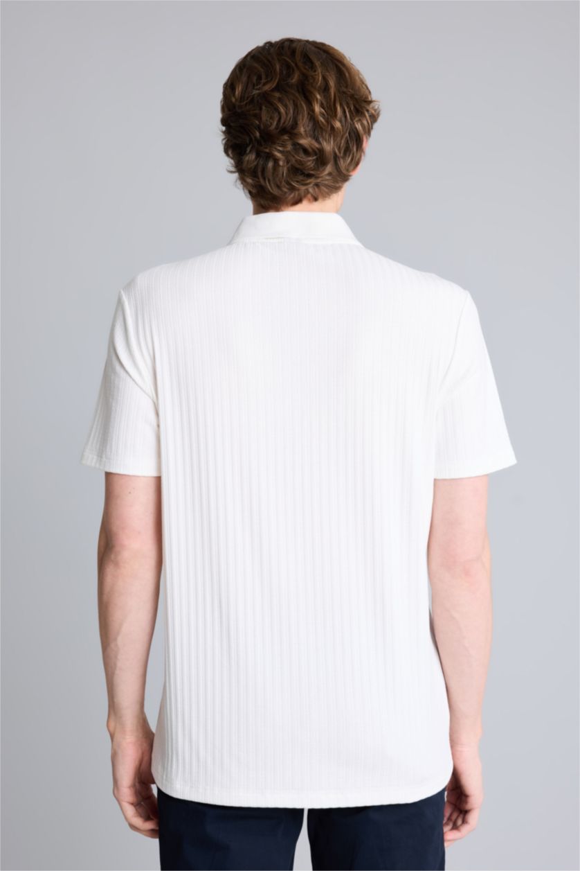 Ерлер экру Regular Fit кринкл қысқа жеңді поло футболка