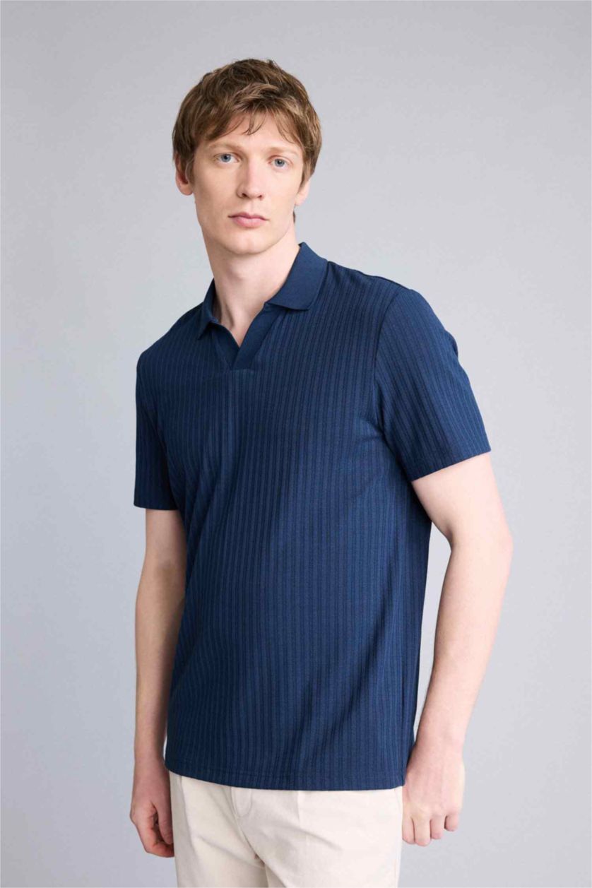 Ерлер әскери-теңіз Regular Fit кринкл қысқа жеңді поло футболка