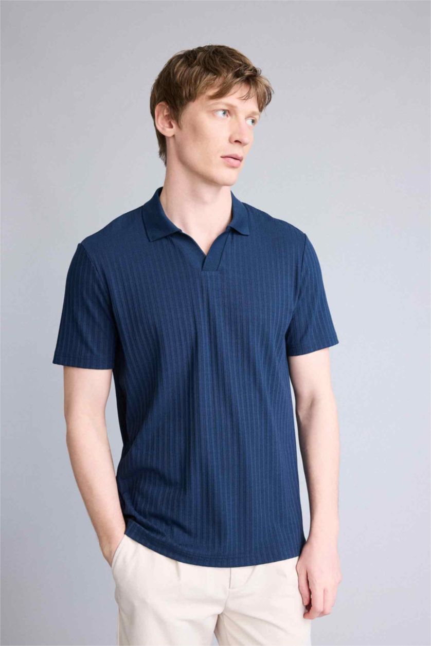 Ерлер әскери-теңіз Regular Fit кринкл қысқа жеңді поло футболка