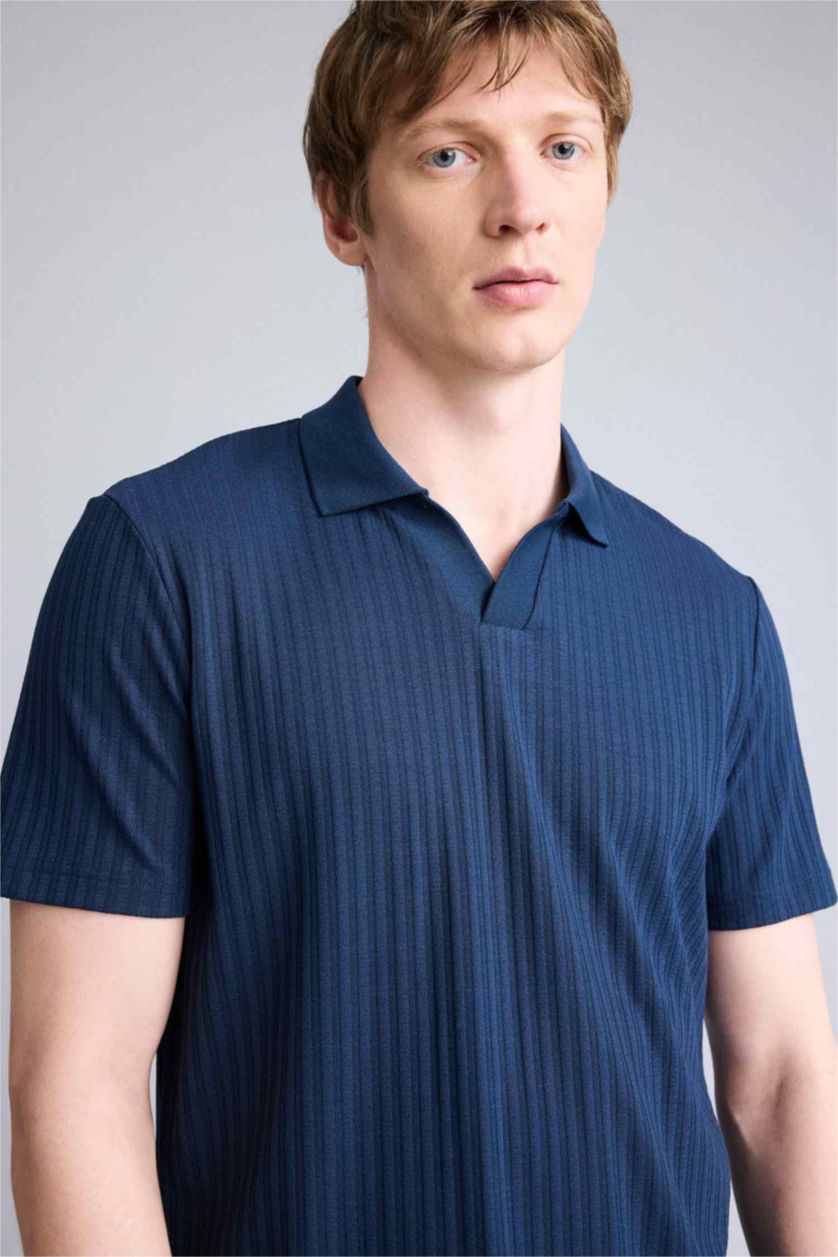 Ерлер әскери-теңіз Regular Fit кринкл қысқа жеңді поло футболка