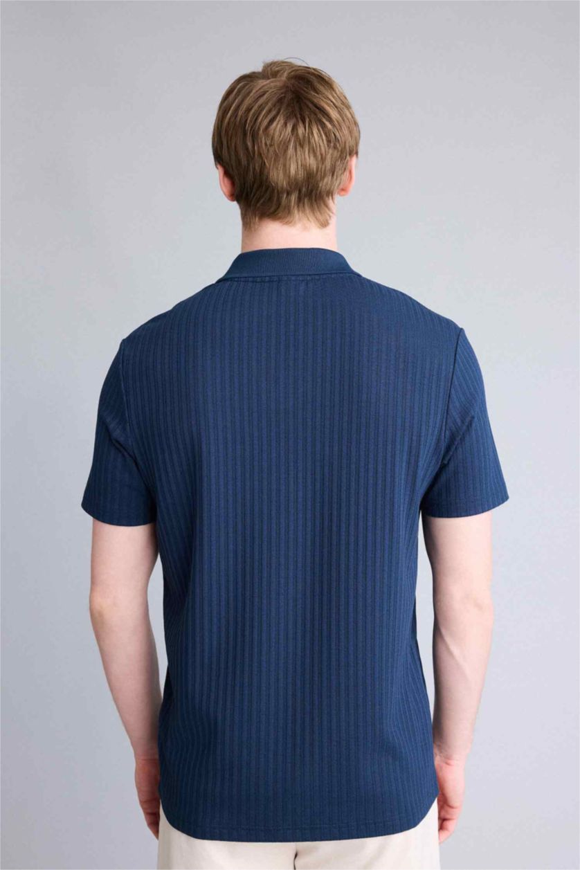 Ерлер әскери-теңіз Regular Fit кринкл қысқа жеңді поло футболка