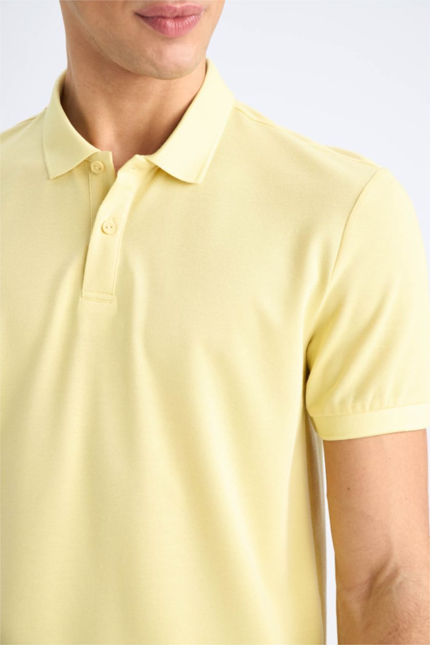 Erkek Açık Zeytin Yeşili Slim Fit Dar Kesim Polo Yaka Kısa Kollu Pike Tişört