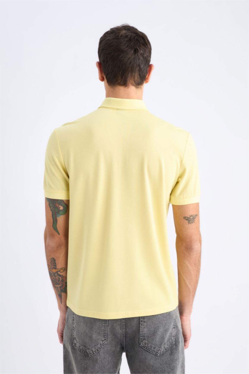 Erkek Açık Zeytin Yeşili Slim Fit Dar Kesim Polo Yaka Kısa Kollu Pike Tişört