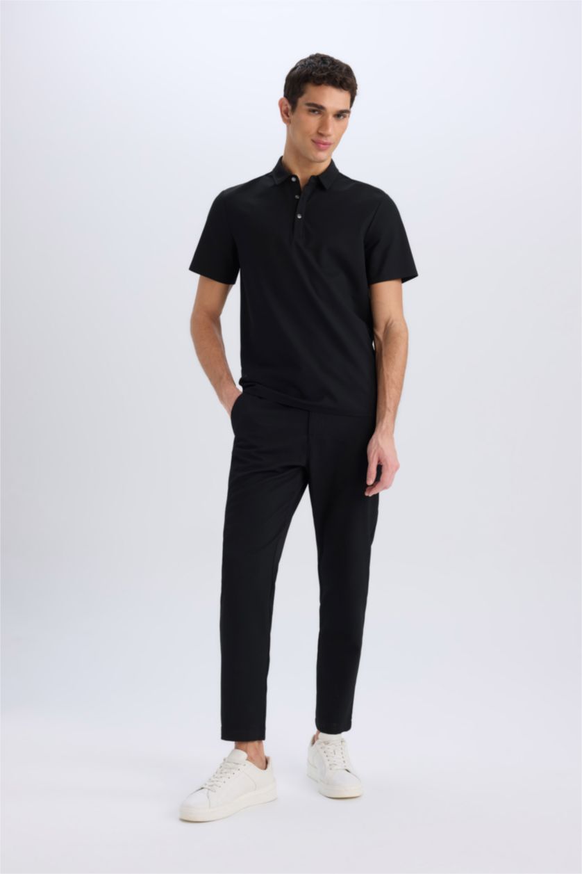 MAN Black Slim Fit Short Sleeve Waffle Polo Shirt