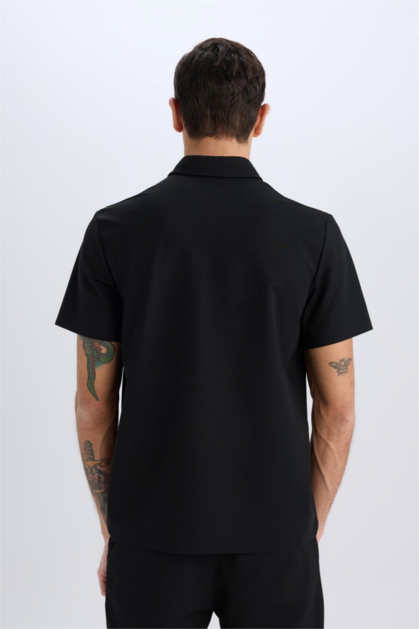 MAN Black Slim Fit Short Sleeve Waffle Polo Shirt