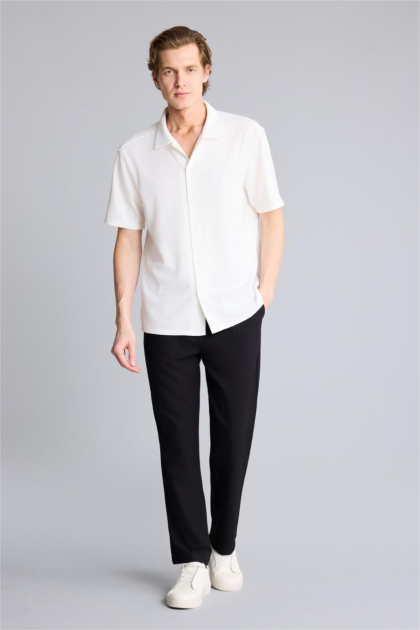 Erkek Ekru Regular Fit Polo Yaka Yazlık Kısa Kollu Gömlek