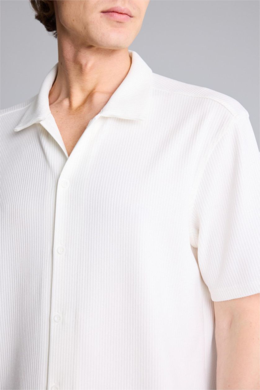 Erkek Ekru Regular Fit Polo Yaka Yazlık Kısa Kollu Gömlek